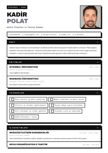 Halkla İlişkiler Cv Örnekleri cv indir